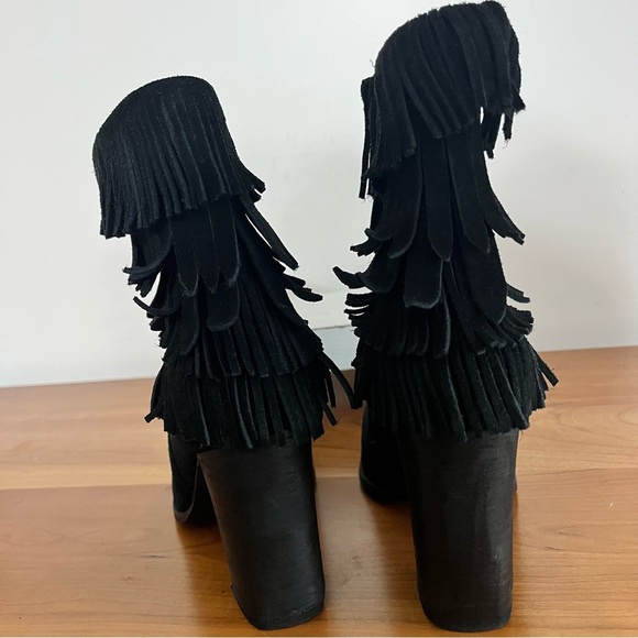 Women’s Catherine Malandrino Domenica Black Fringe Bootie Ankle Boots‎ Size 8 - Picture 5 of 7